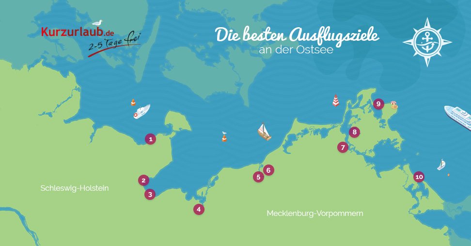 Üebersichtskarte von der Ostsee mit Ausflugstipps