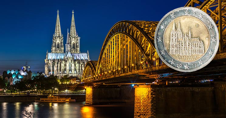 Kölner Dom mit 2 Euro Münze
