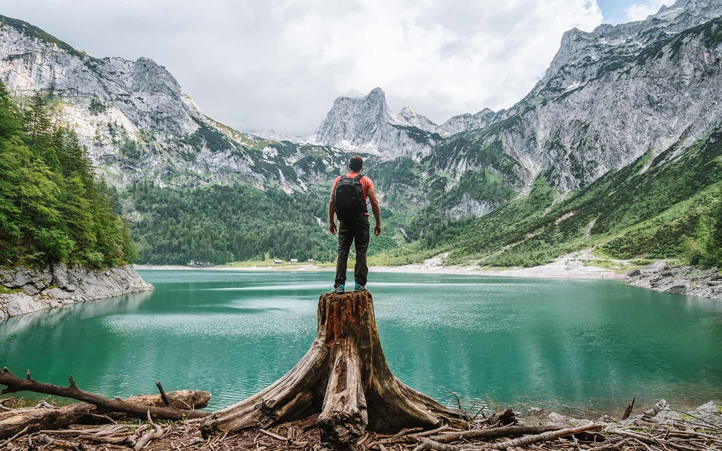 Dachsteinberge am Obergosauer See. Gosau, Salzkammergut, Österreich, Europa