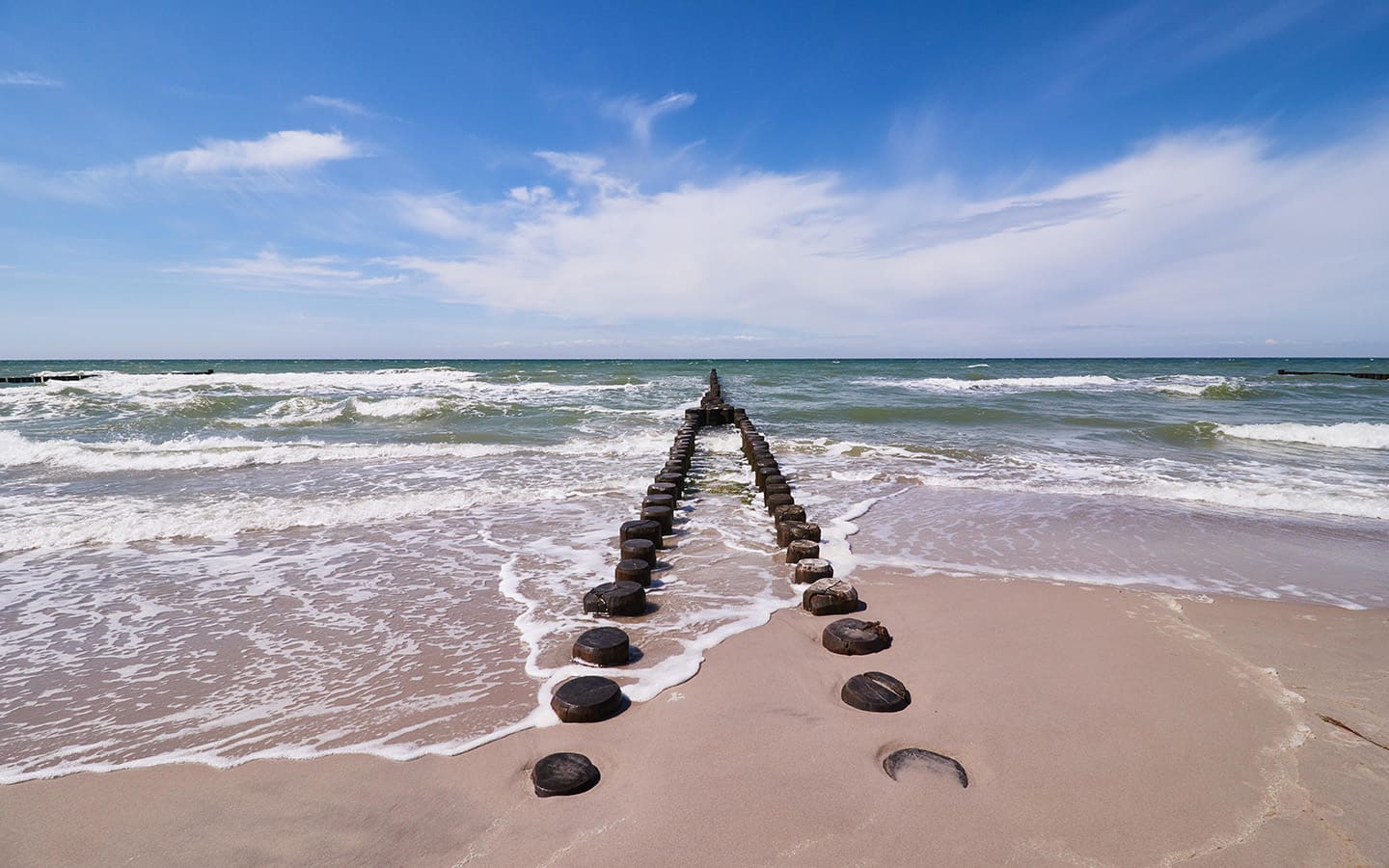 Groin bei Ahrenshoop am Weststrand der Halbinsel Fischland-Darß-Zingst, Nationalpark Vorpommersche Boddenlandschaft, Mecklenburg-Vorpommern